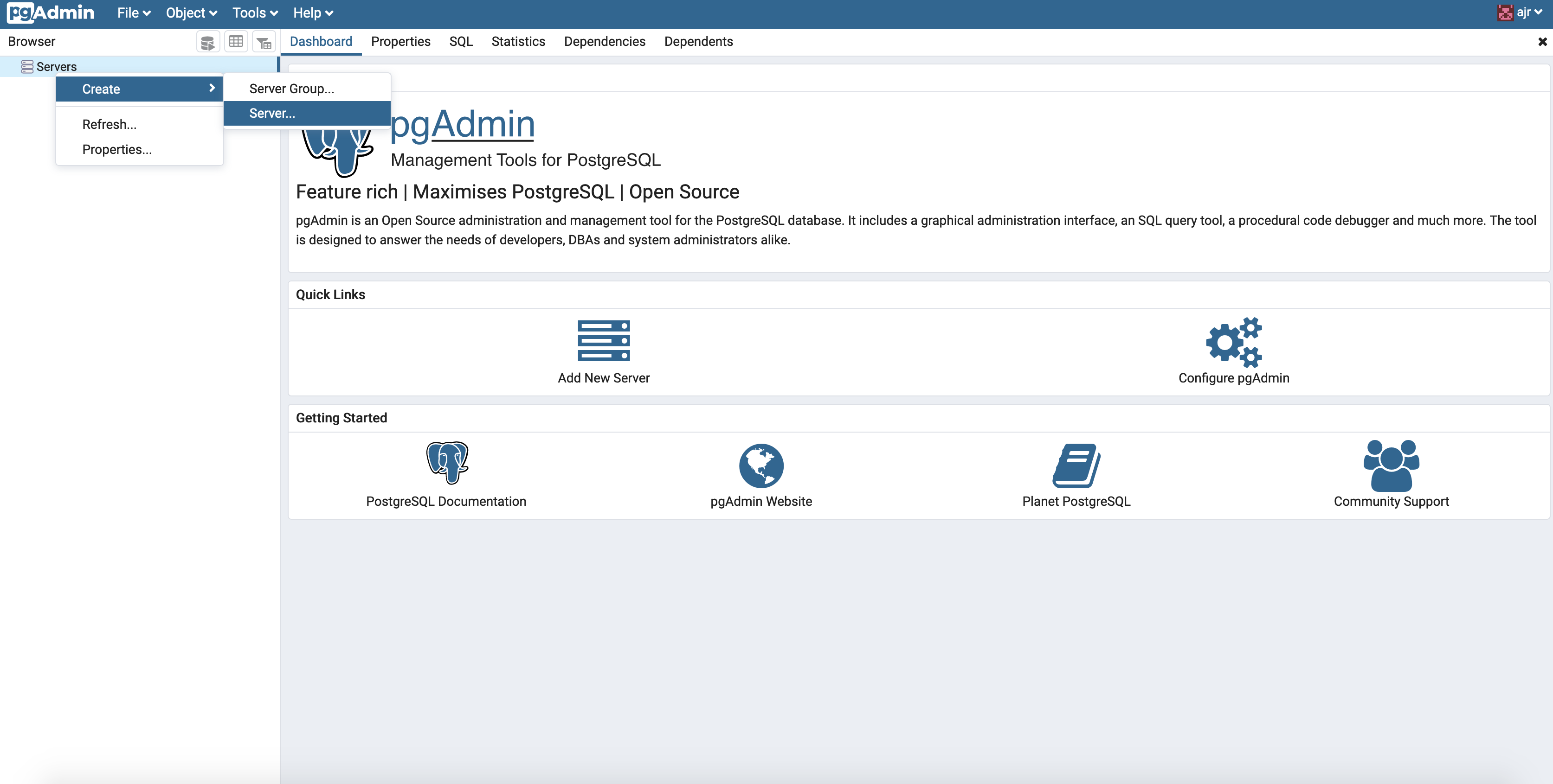 pgadmin4 create server